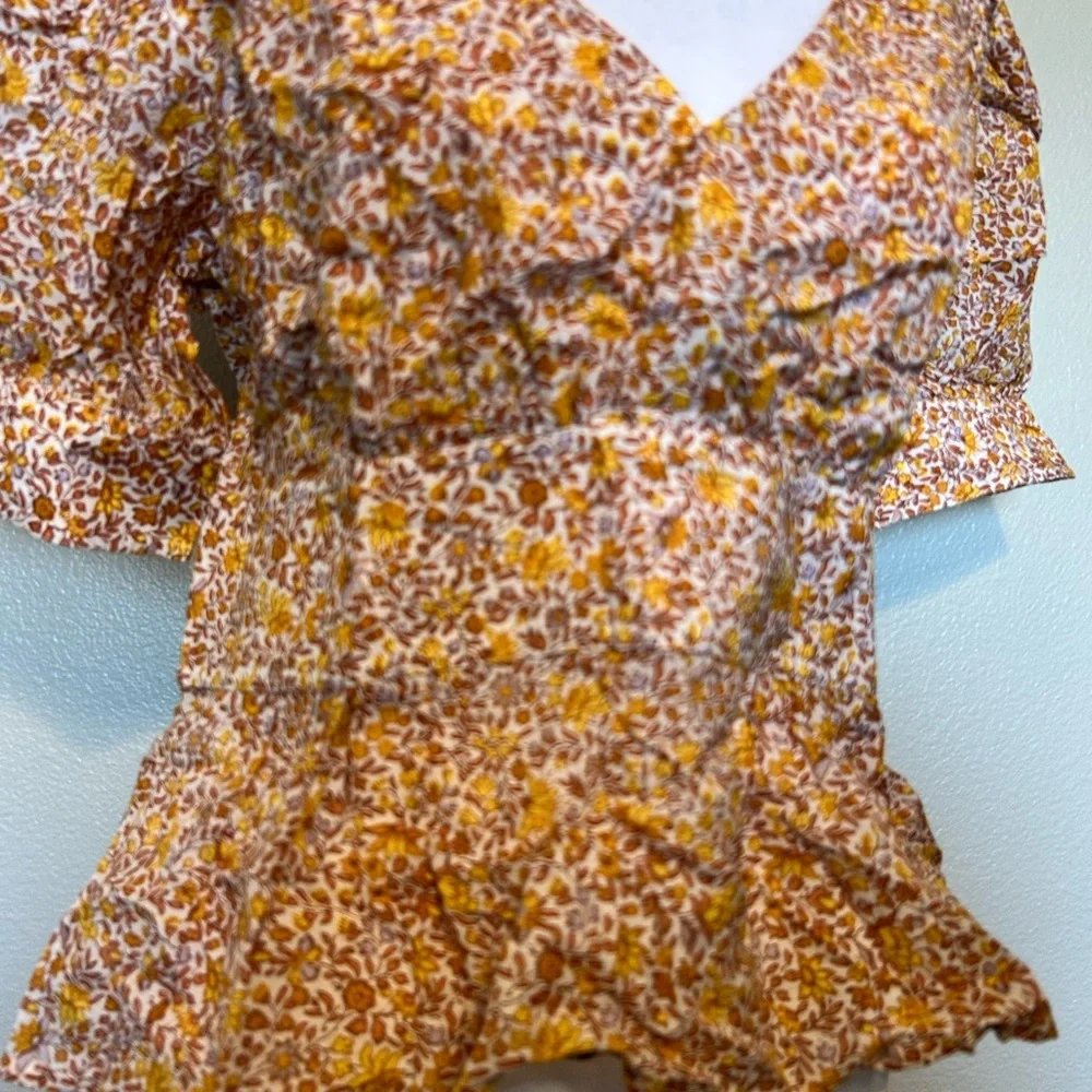 J. Crew Yellow and Cream Floral Blouse